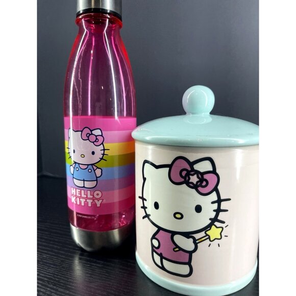 Hello Kitty Pink Stainless Steel Water Bottle & Ceramic Storage Jar - Picture 2 of 2